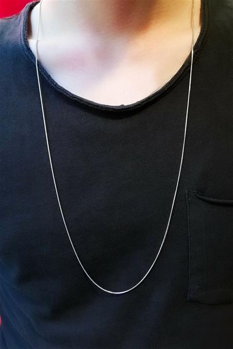 The Collection Unisex Gümüş Ince Yılan Model Zincir Kolye 80 cm