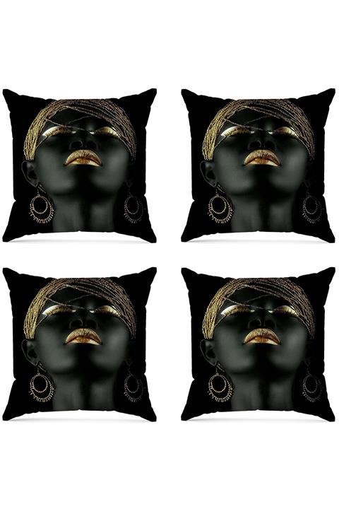 AYDEMİR TEKSTİL Zenci Kız Dijital Baskılı Dekoratif 4'lü Kırlent Kılıfı