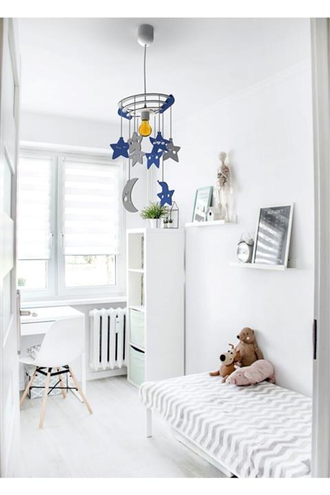 Loggia Yeni Doğum Hediyesi Yeni Bebek Hediyesi Ahşap Çocuk Odası Mavi Avize