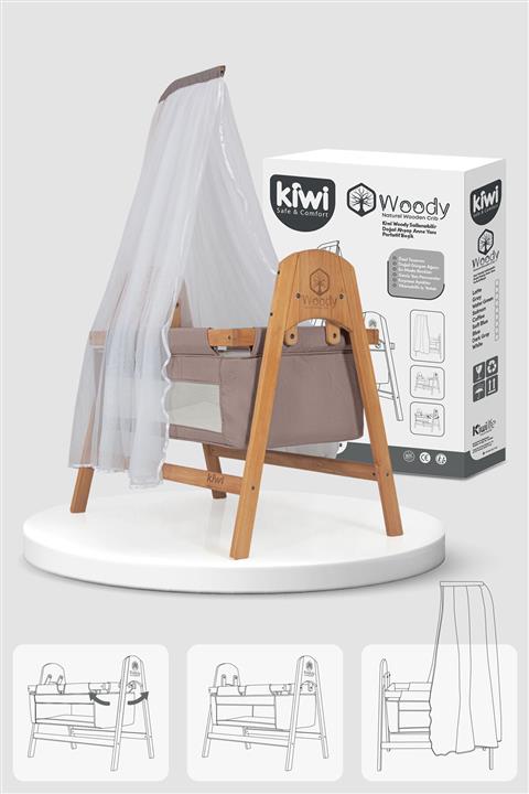 Kiwi Woody Sallanabilir Doğal Ahşap Anne Yanı Portatif Beşik