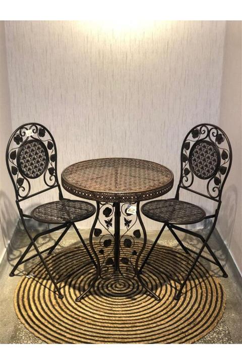 PANALI Ferforje Masa Sandalye Seti Siyah