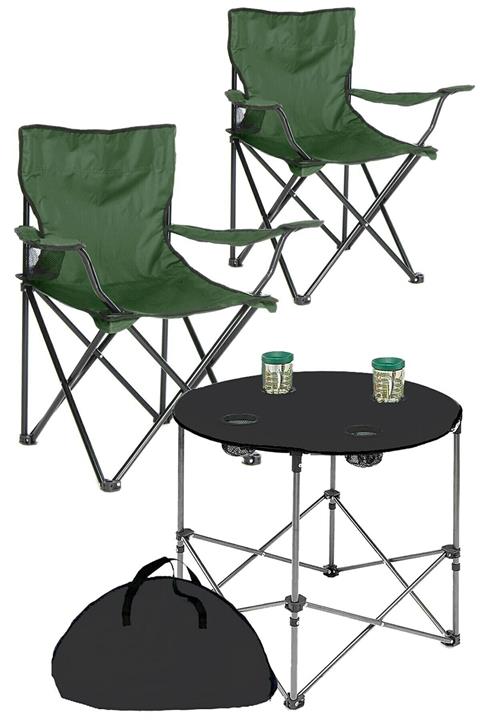 Moccastyle Katlanır Yeşil Kamp Sandalyesi + Bez Masa Kamp Seti 2+1 Kamp Sandalyesi + Masa