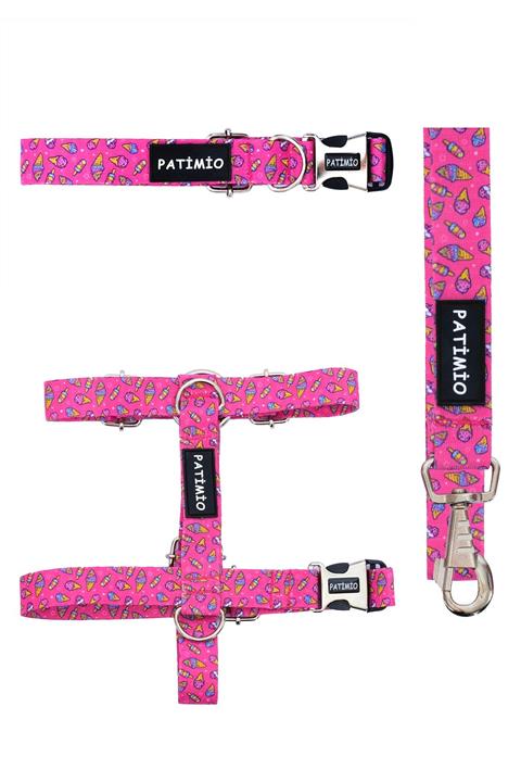 PATİMİO Ice Cream Köpek Göğüs, Boyun Ve Gezdirme Tasma Seti Medium