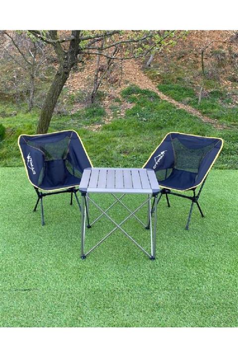 NURGAZ KAMP Küçük Masa + 2 Pratik Sandalye Set