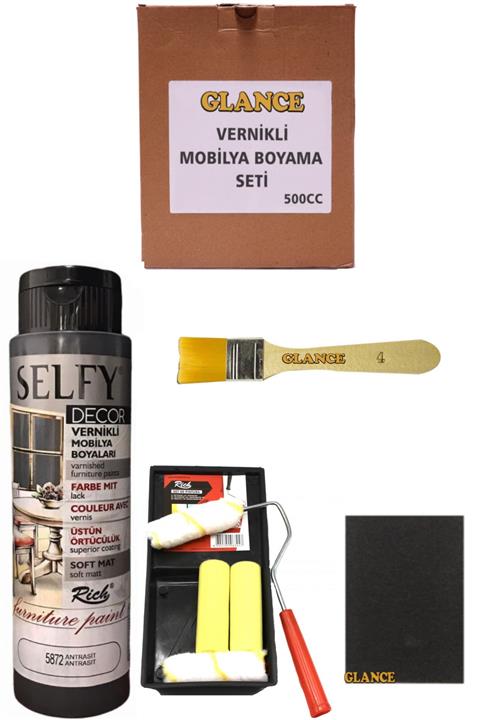 GLANCE Rich Selfy Decor 500 Cc Antrasit Kendinden Vernikli Mobilya Boyama Seti
