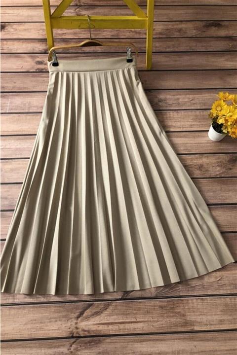 Ekru Store Kadın Vizon Renk Piliseli Uzun Etek