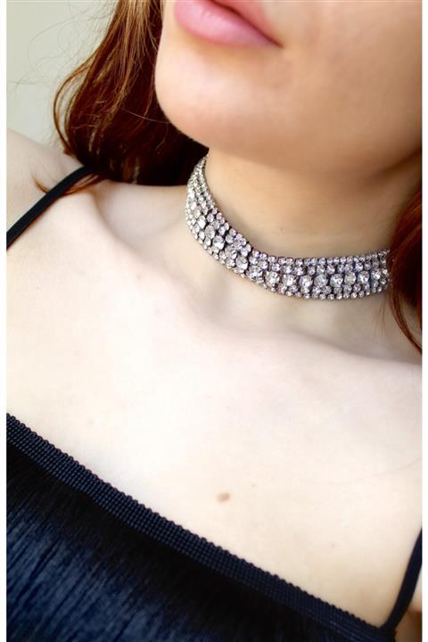 Cherybiju Kristal Taşlı Siyah Kaplama Tasarım Choker