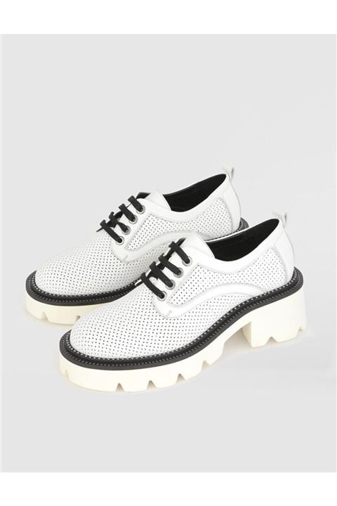 İLVİ Kadın Beyaz Hakiki Deri Oxford Ayakkabı