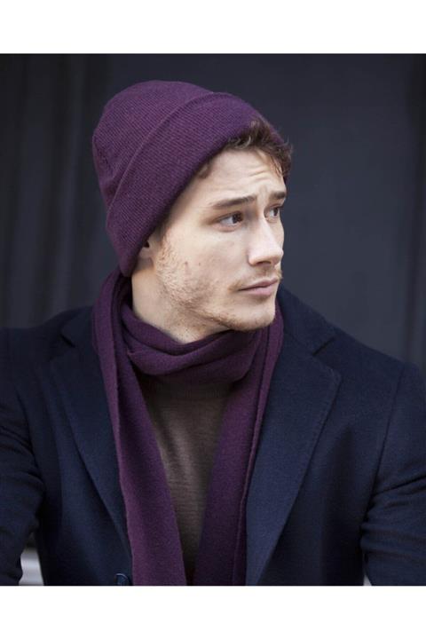 hateko Erkek Bordo Organik Yün Atkı Ve Bere Seti