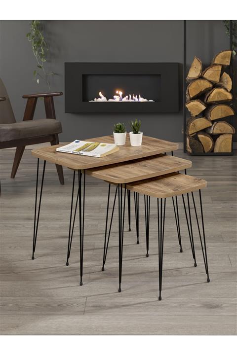 Fancy Dikdörtgen Zigon Sehpa 3lü Ceviz