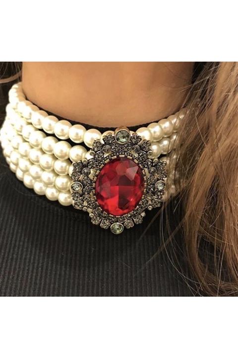 by katrem Saraylı Seri Kırmızı Taşlı Tasma