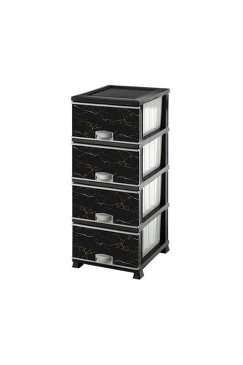 Acassia Home 4 Katlı Çekmeceli Mermer Desenli Komidin Komodin Sebzelik