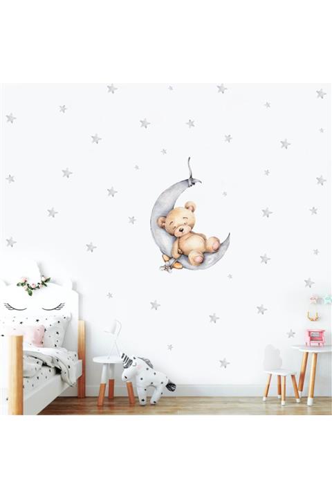 Ender Uyuyan Sevimli Ayı Ve Yıldızlar Duvar Sticker