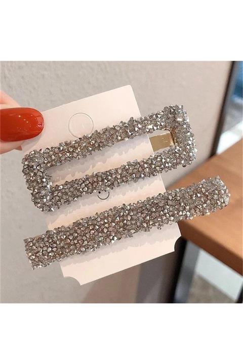 So Much Accesories So-much Kadın Yeni Sezon Lüx Doğal Taş 2'li Kart Yan Pens Çıtçıt Toka Gümüş
