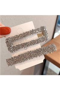 So Much Accesories So-much Kadın Yeni Sezon Lüx Doğal Taş 2'li Kart Yan Pens Çıtçıt Toka Gümüş