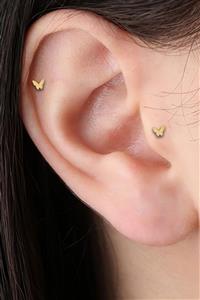 Salyangoz Company Cerrahi Çelik Gold Renk Taşsız Minimal Kelebek Model Tragus Helix Kıkırdak Piercing Gldkl02