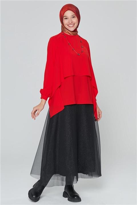 Armine Etek Ucu Parçalı Bluz 20ka3905 Nar Çiçeği