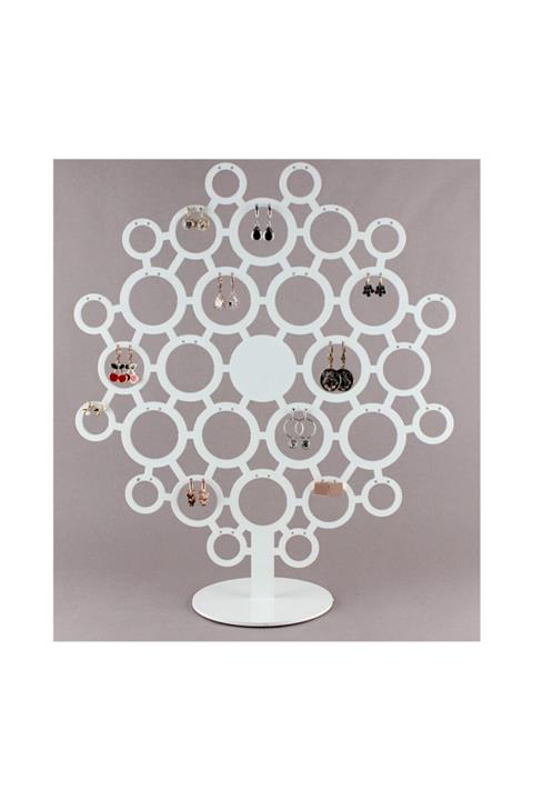 Entina Metal Yuvarlak Küpe Standı Kuyumcu Vitrini Küpelik Büyük Beyaz