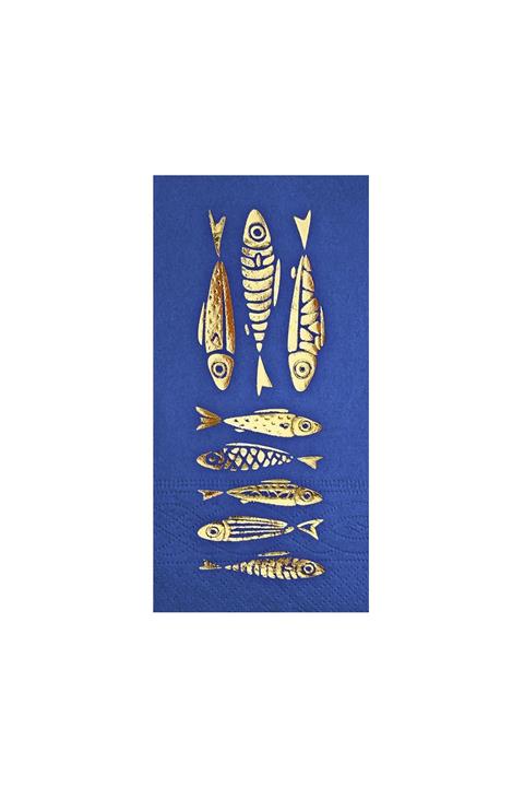 Story Altın Varak Balıklar Desenli 16'lı Garson Katlama Lacivert Peçete SB-415-G