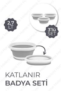 Meleni Home Katlanır Badya Leğen Akordiyon Katlanabilir Badya 2,7 Litre 3'lü Set