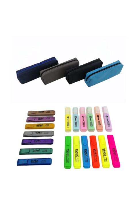 Osaka 19 Adet Fosforlu Kalem Seti + 1 Adet  Kalemlik