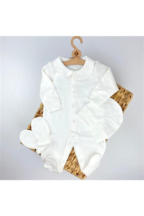 BEBERAZZİ Önden Çıtçıtlı Bebe Yaka Takım  Krem
