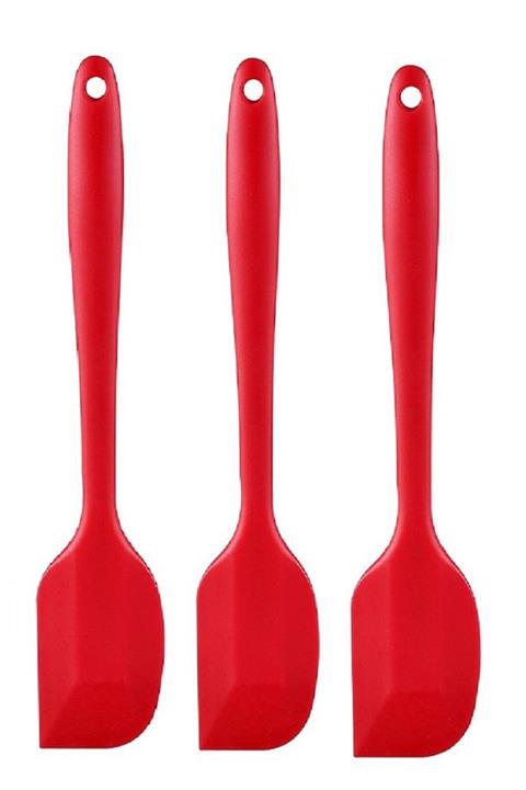 EREV Yanmaz Yapışmaz Silikon Spatula 3'lü -kırmızı