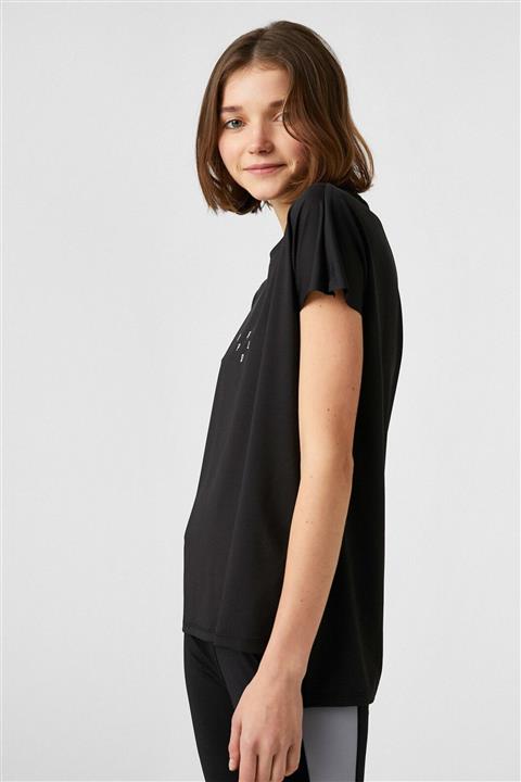 Koton Kadın Siyah Bisiklet Yaka Kisa Kollu Baskili Tisört