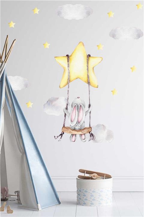 Piksel Grafik Sallanan Tavşan Çocuk Odası Sticker