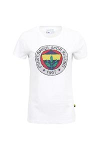 Fenerbahçe Kadın Beyaz Mozaik Logo Baskı T-shirt