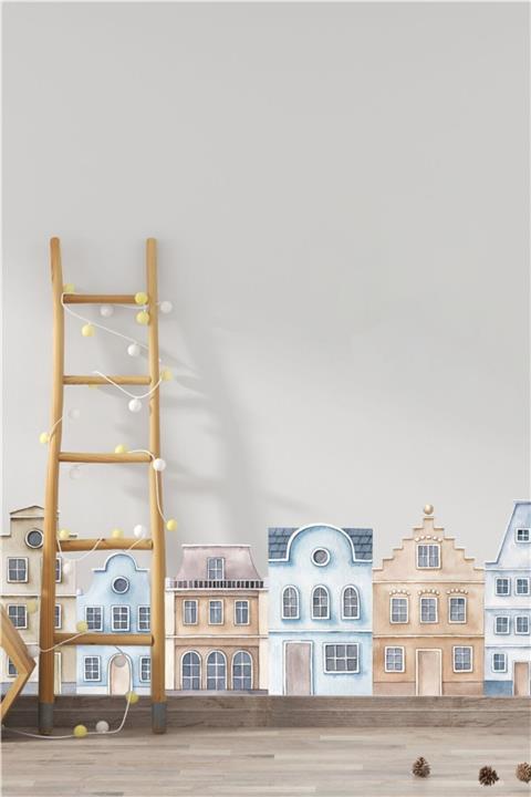 Piksel Grafik Scandi Evleri Çocuk Odası Duvar Sticker