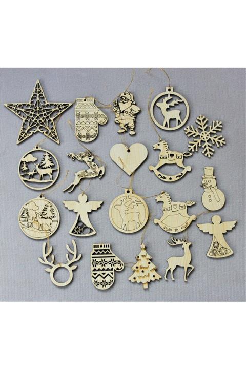 Minitasarimatolyem Ahşap Yılbaşı Ağacı Süs Seti