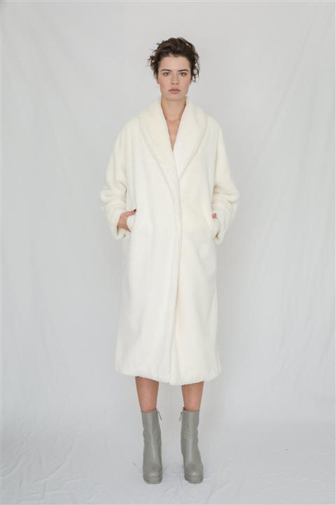 NATALIE KOLYOZYAN Kadın Ekru Peluş Manto