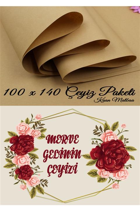 KAAN MATBAA Çeyiz Kolisi Etiketi 10 Adet A4 Ebat Baskılı Etiket Ve 10 Adet 100x140 Çeyiz Paketleme Kraft Kağıt