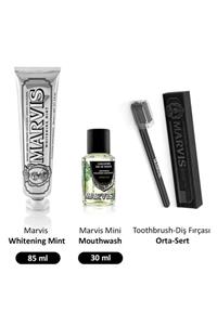 Marvis Whitening Mint Diş Macunu 85 ml Diş Fırçası Medium Konsantre 30 ml Gargara