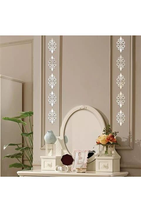 kürkçü 3d Aynalı Pleksi Duvar Sticker Damask Desen Yapışkanlı , Gardrop , Dolap Sticker 10 Adet 7,5cm X 7,5