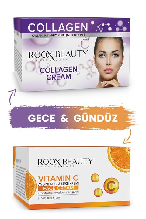 Roox Beauty Yaşlanma Karşıtı Kolajen Gece Kremi 50 Ml & Leke Karşıtı - Aydınlatıcı C Vitamini Krem 50 Ml