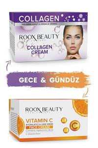 Roox Beauty Yaşlanma Karşıtı Kolajen Gece Kremi 50 Ml & Leke Karşıtı - Aydınlatıcı C Vitamini Krem 50 Ml