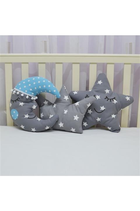 Miomundo Gri Yıldız Desenli Ay, Taç, Yıldız Üçlü Uyku Arkadaşı Seti
