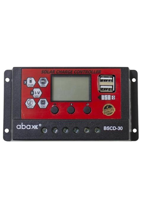 abax Bscd30 2a'lik Çift Usb Çıkışlı 12/24vdc 30a Pwm Geniş Lcd Ekran Solar Şarj Kontrol Cihazı