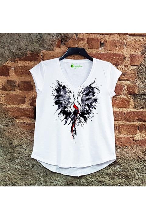 SCUBAPROMO Kadın Anka Kuşu Beyaz Salaş Tişört