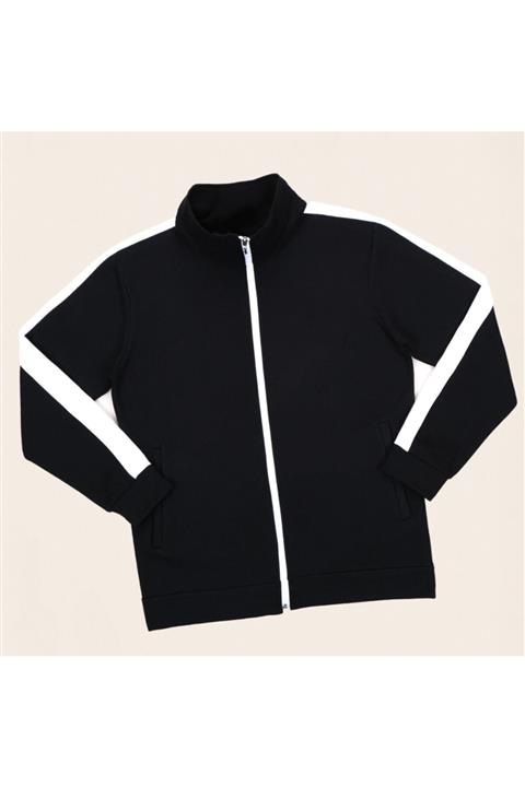 uyguntarz Fermuarlı Siyah Şeritli Sweat