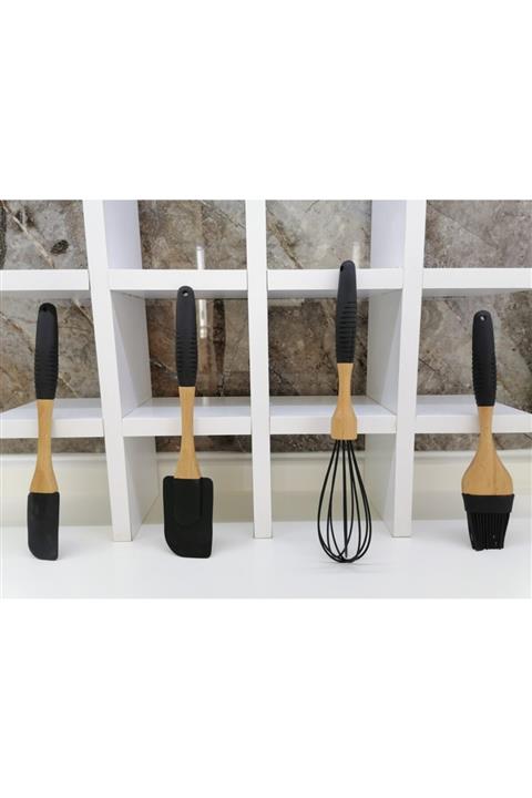 Polat Home Siyah Silikon Spatula , Fırça , Çırpıcı Set 4'lü