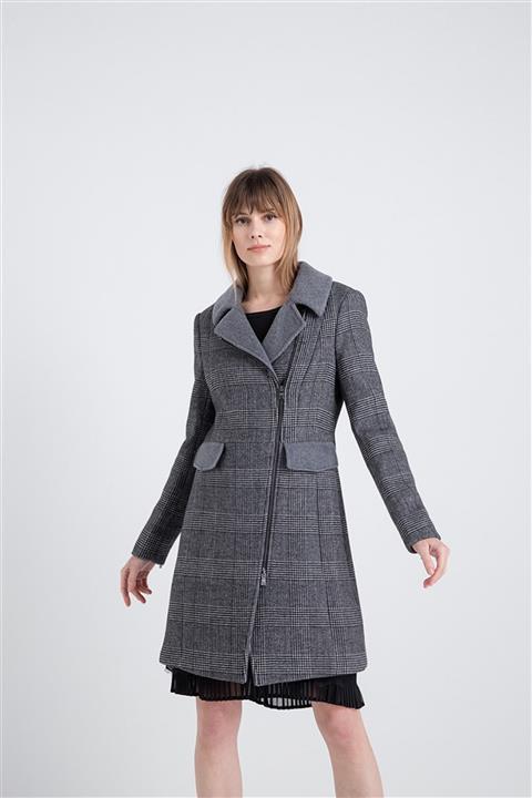 FRACOMINA Kadın Blackcream Fermuarlı Ekose Kaban FR18FP734A