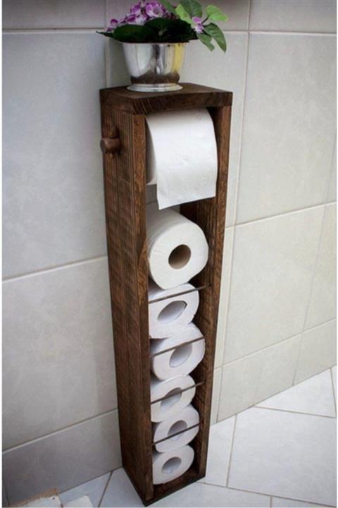 Evci Wood Dekoratif Ahşap Tuvalet Kağıtlığı  wc  Banyo  Raf  Organizer