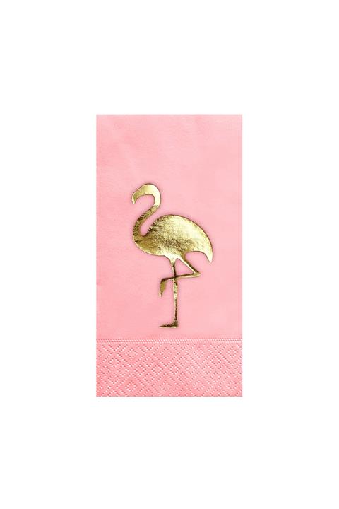 Story 33 X 33 cm Altın Varak Flamingo Desenli 16'lı Garson Katlama Açık Pembe Renkli Kağıt Peçete