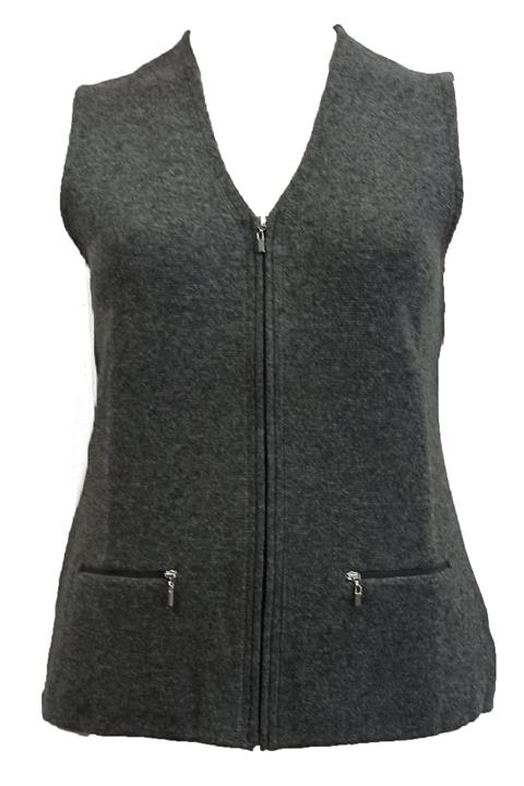 Desen Triko Büyük Beden Çelikli Cebi Fermuarlı Yelek - 21003 Füme