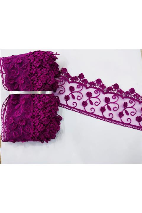 DUAYEN Mor Güpür Dantel Üç Boyutlu Tül Üzeri Işleme 8 Metre