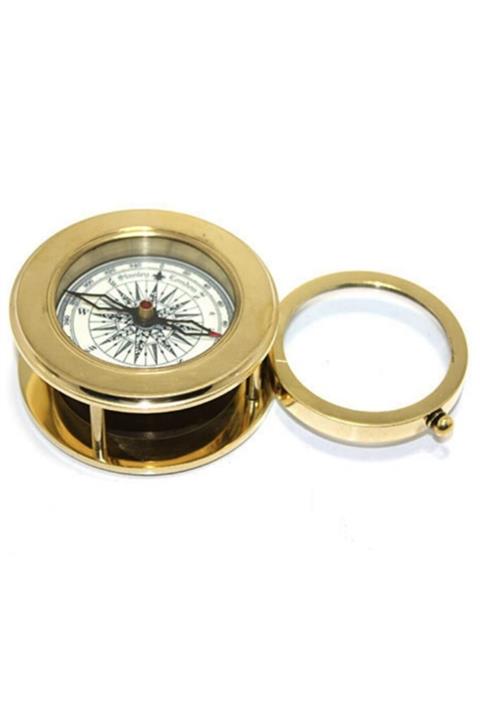 ehobim Parlak Pirinç Açılır Büyüteçli Pusula