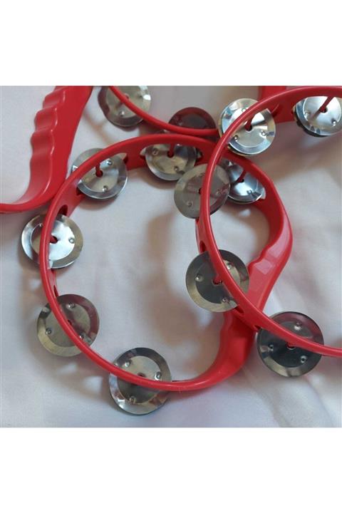 Aker Hediyelik Kırmızı Tef 3 Adet Plastik Def Zilli Tef